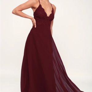 NWT LuLu’s Madalyn Burgundy Lace Maxi Dress M